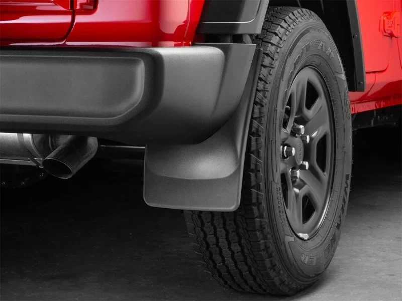 WeatherTech 2018+ Jeep Wrangler Sport/Sport S Rear No Drill MudFlaps - Black - Side View