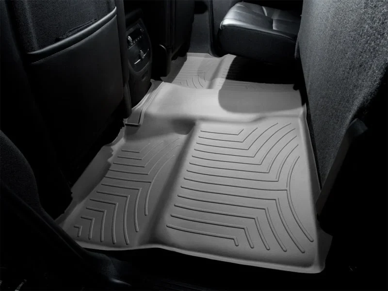 WeatherTech 07-13 Chevrolet Silverado (Excl. Hybrid) Crew Cab Rear FloorLiner - Grey - Installation View