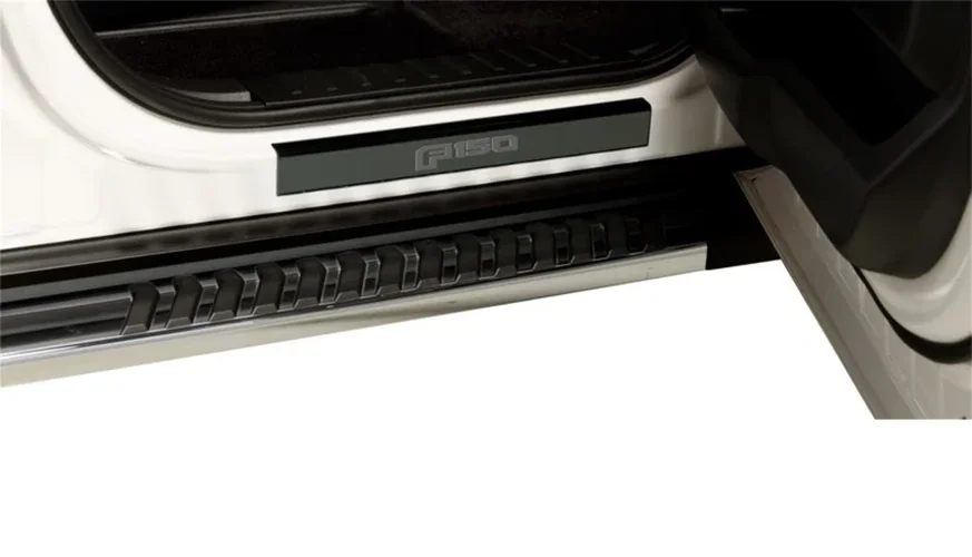 Putco 17-20 Ford SuperDuty Reg/Super Cab w/ SUPERDUTY Etching (2pcs) Black Platinum Door Sills - Main Product View