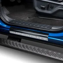 Putco 17-20 Ford SuperDuty Reg/Super Cab w/ SUPERDUTY Etching (2pcs) Black Platinum Door Sills - Side View