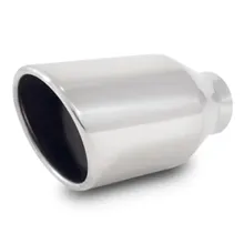 Vibrant 4in Round SS Exhaust Tip (Double Wall Resonated Angle Cut Rolled Edge) - Side View