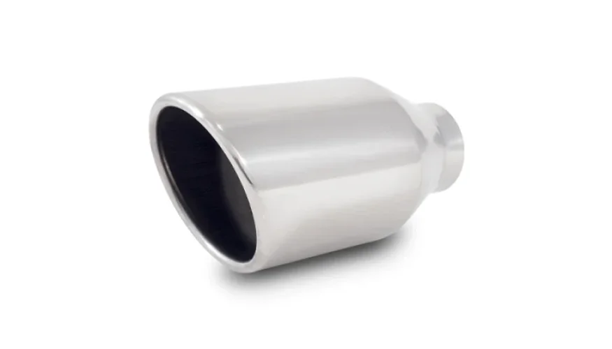 Vibrant 4in Round SS Exhaust Tip (Double Wall Resonated Angle Cut Rolled Edge) - Side View