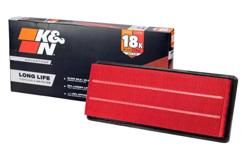 K&N Universal Air Filter 4in Flg 7-1/2in B 4-1/2in T 8in H Gen 3 - Side View
