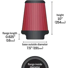 K&N Universal Air Filter - Carbon Fiber Top 6in Flg 7-1/2in B 5in T 10in H - Side View