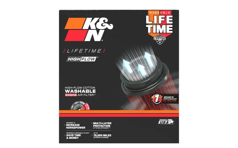 K&N Universal Air Filter 4in Flg 8-1/2in B 5in T 8in H Gen 3 - Side View