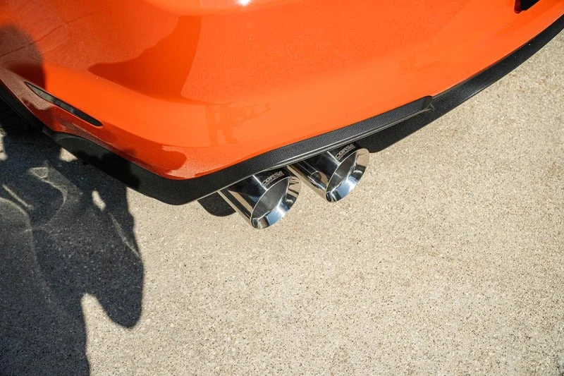 Corsa 20-22 Ford Mustang GT500 3.0in Dual Rear Exit Catback w/ Twin 5.0in Pol. Straight Cut Pro Tip - Side View
