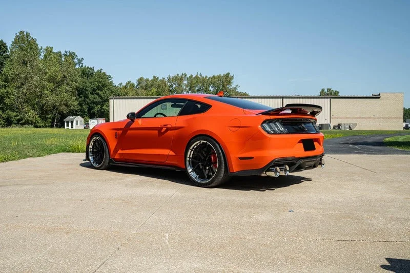 Corsa 20-22 Ford Mustang GT500 3.0in Dual Rear Exit Catback w/ Twin 5.0in Pol. Straight Cut Pro Tip - Back View