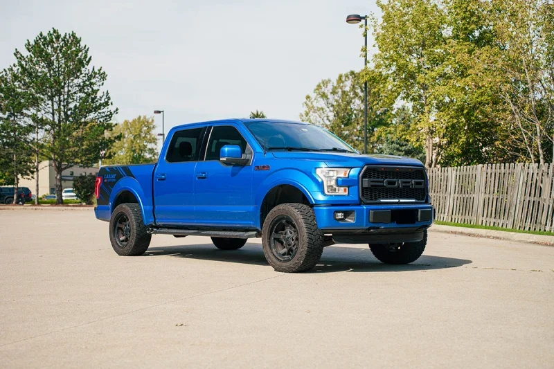 Corsa 15-20 Ford F-150 5.0L (157in WB) 3.0in Lightning Exit Catback w/ 3.5in Twin Black PVD Pro Tips - Side View